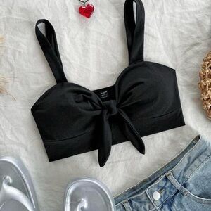 Black Tie-Front Crop Top